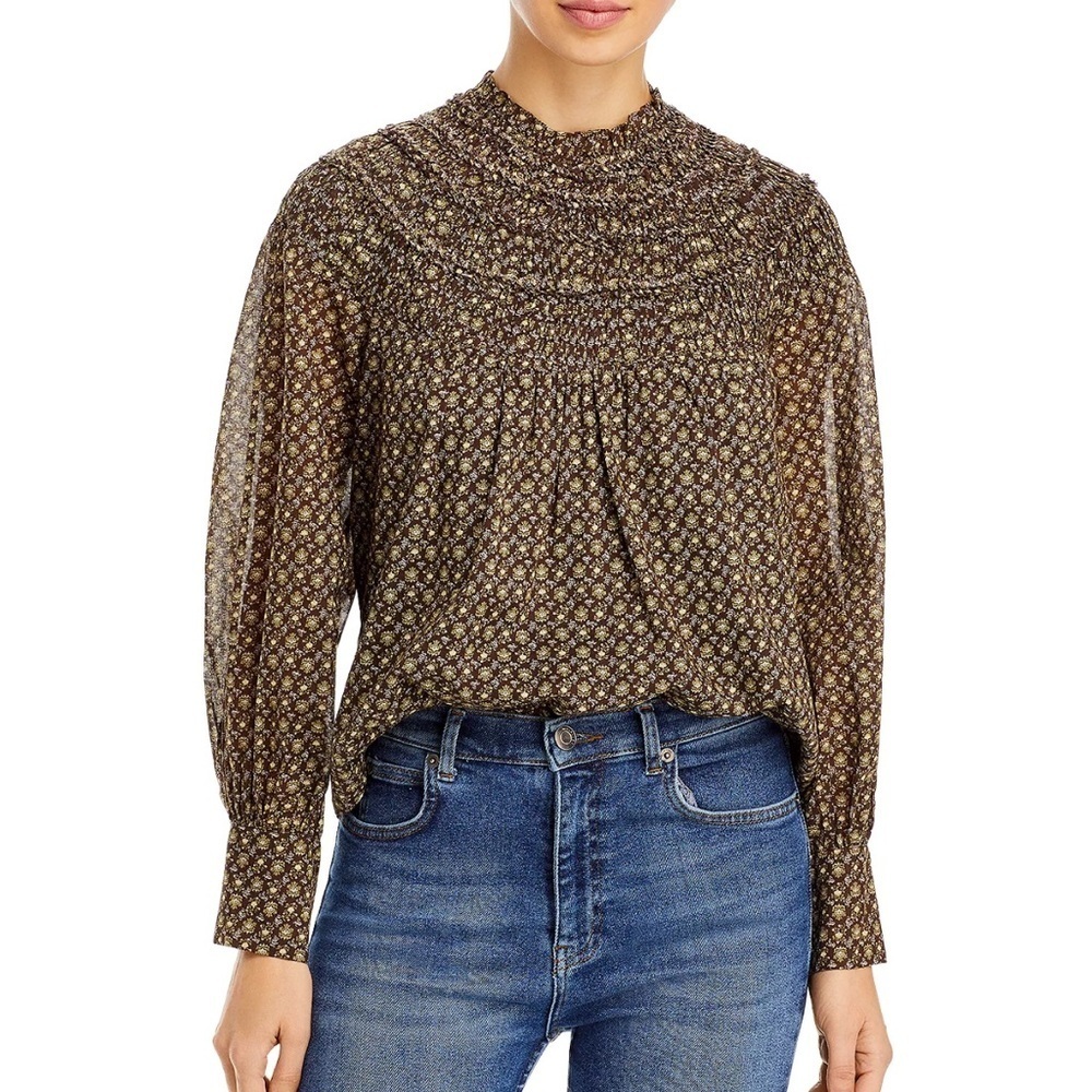Rebecca Taylor Ruched Neck Floral Top